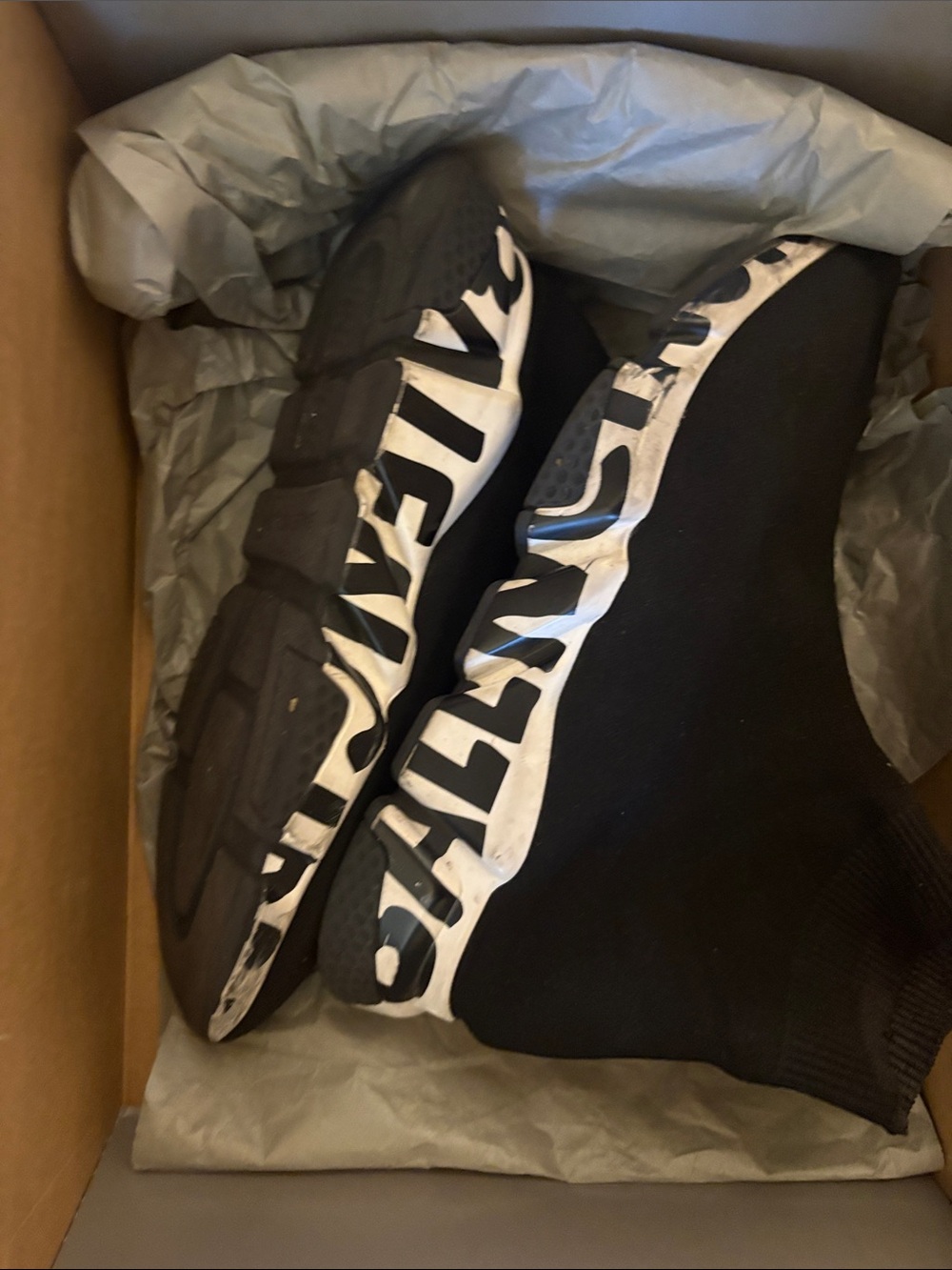 Balenciaga Black and White Speed Trainer Sneakers